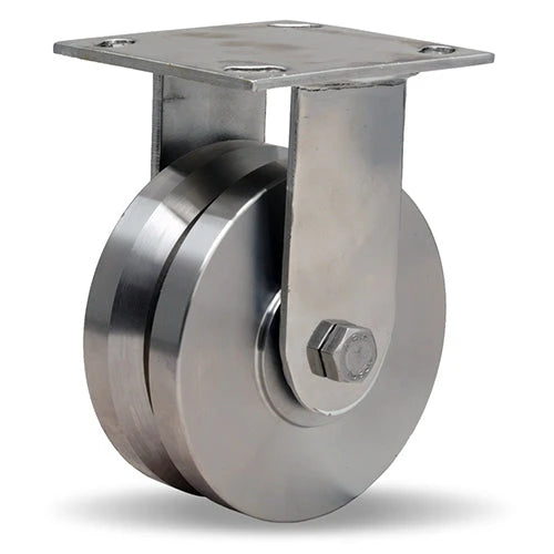 Hamilton 800 lbs. Load Capacity Stainless Steel Rigid Caster - 5"x2" V-Grooved Wheel with 1/2" Precision Ball Bearings - R-STA-5SVB Hamilton