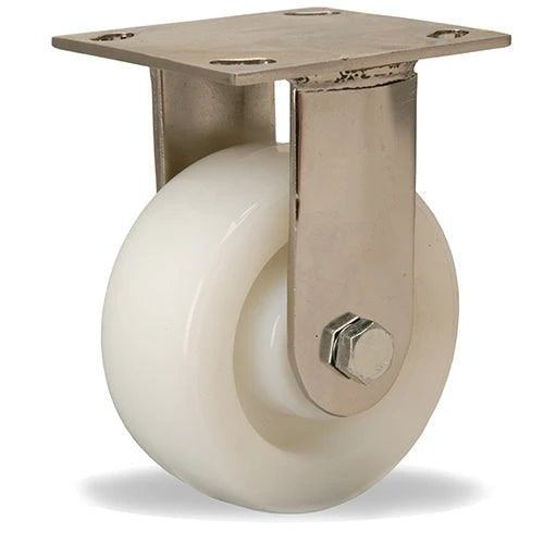 Hamilton 500 lbs Load Capacity Stainless Steel Rigid Caster - 5"x2" White Nylon Wheel with 3/4" Delrin Bearing Hamilton