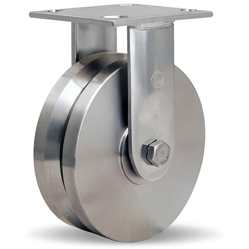 Hamilton 800 lbs. Load Capacity Stainless Steel Rigid Caster - 6" x 2" V-Grooved Wheel with 1/2" Precision Ball Bearings - R-STA-6SVB Hamilton