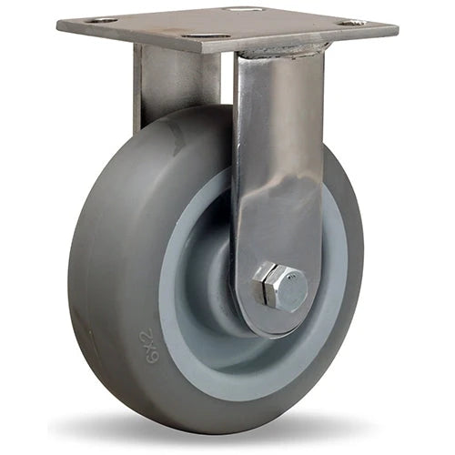Hamilton 6" Stainless Steel Rigid Caster - 410 lbs Load Capacity - Versa-Tech Gray Rubber (65A) on Polyolefin Wheel - 3/4" Delrin® Bearing Hamilton