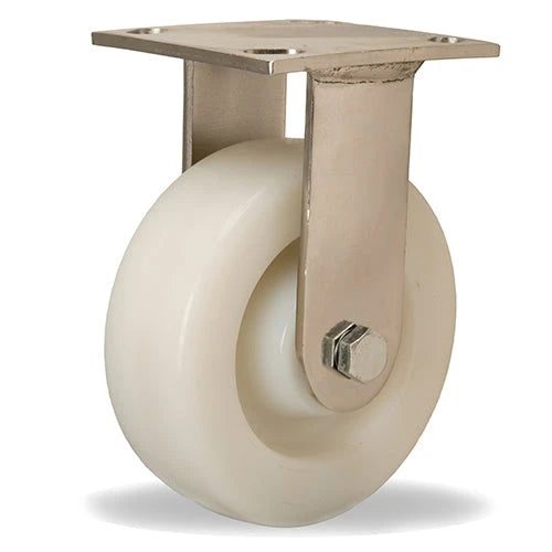 Hamilton 500 lbs Load Capacity Stainless Steel Rigid Caster - 6" x 2" White Nylon Wheel with 3/4" Delrin Bearing Hamilton