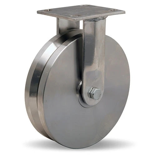 Hamilton 800 lbs. Load Capacity Stainless Steel Rigid Caster - 8" x 2" V-Grooved Wheel with 1/2" Precision Ball Bearings - R-STA-8SVB for E-commerce Hamilton