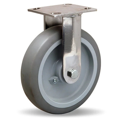 Hamilton 500 lbs Stainless Steel Rigid Caster - 8x2" Gray Rubber (65A) on Polyolefin Wheel with Delrin Bearing - R-STA-8TEZ Hamilton