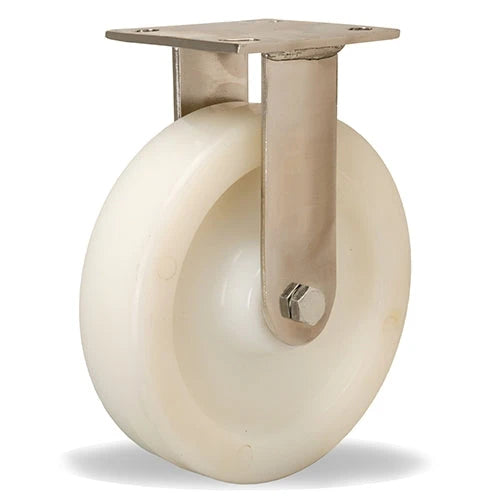 Hamilton 500lbs Stainless Steel Rigid Caster - 8"x2" White Nylon Wheel with 3/4" Delrin Bearing (R-STA-8WNZ) Hamilton