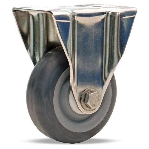 Hamilton R-STL-35TEZ Stainless Steel Rigid Caster - 3 1/2" x 1 3/8" Versa-Tech Gray Rubber Wheel - 65A Hardness with Polyolefin Core & 1/2" Delrin Bearing Hamilton