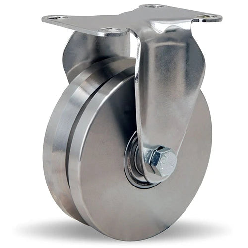 Hamilton 325 lbs Load Capacity Stainless Steel Rigid Caster - 4" x 1 3/8" V-Grooved Wheel - 1/2" Precision Ball Bearings - R-STL-4SVB Hamilton