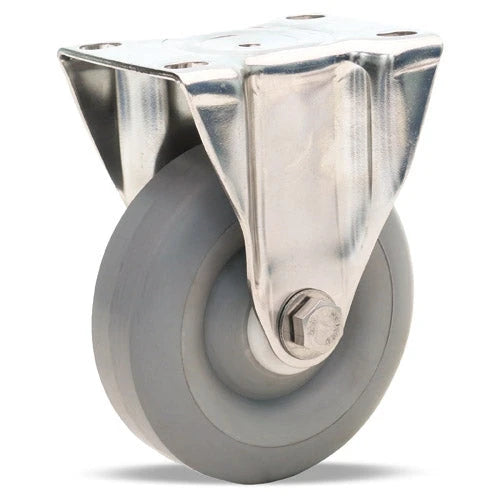Hamilton R-STL-4TEZ Stainless Steel Rigid Caster - 4" Versa-Tech Gray Rubber Wheel with 1/2" Delrin Bearing Hamilton