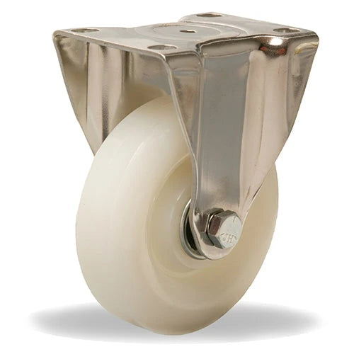 Hamilton R-STL-4WN Stainless Steel Rigid Caster - 4" x 1 1/4" White Nylon Wheel with 1/2" Plain Bore - Top E-commerce Choice for Durable Caster Solutions Hamilton