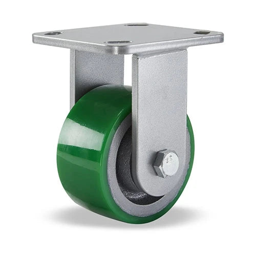 Hamilton Workhorse Rigid Caster with 4" x 2" Duralast Polyurethane (95A) on Cast Iron Wheel with 1/2" Sealed Precision Ball Bearings Hamilton