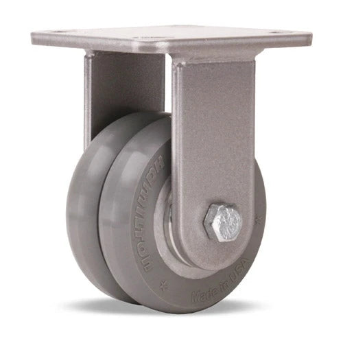 Hamilton Workhorse Rigid Caster with 4" x 2" UltraGlide (95A) Twin Wheel Grey Tread on Aluminum Core with 3/4" Sealed Precision Ball Bearings Hamilton