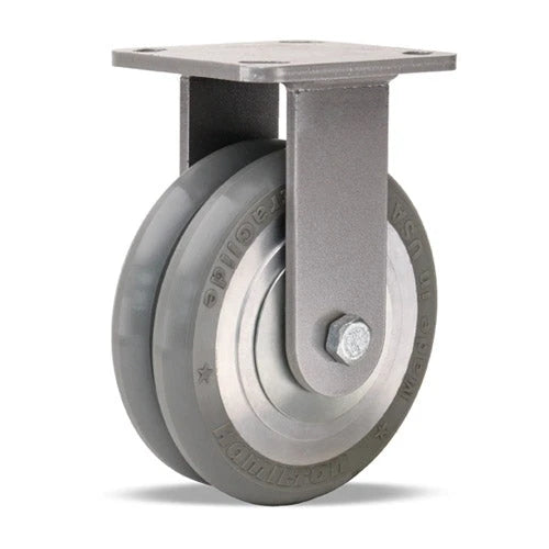 Hamilton Workhorse Rigid Caster with 6" x 2" UltraGlide (95A) Twin Wheel Grey Tread on Aluminum Core with 3/4" Sealed Precision Ball Bearings Hamilton