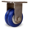 Hamilton Workhorse Rigid Caster - 4"x2" UltraGlide Twin Wheel, 720 lbs Load Capacity, Stainless Steel with Blue Tread & Aluminum Core, 3/4" Precision Bearings Hamilton