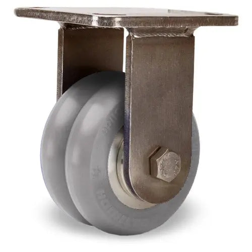 Hamilton R-WHS-4SWC95 Stainless Steel Rigid Caster - 4" x 2" UltraGlide Twin Wheel, 95A Grey Tread on Aluminum Core, 3/4" Sealed Bearings -  | CasterHQ