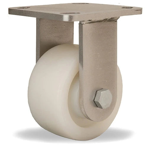 Hamilton R-WHS-4WNSB Workhorse Rigid Caster - 4" Stainless Steel with White Nylon Wheel & Sealed Ball Bearings Hamilton