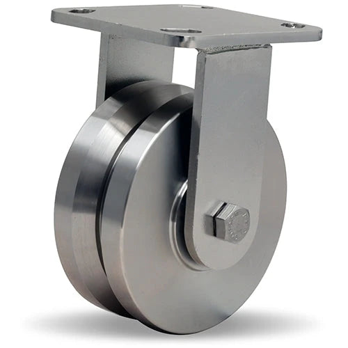 Hamilton Stainless Steel Workhorse Rigid Caster - 5" x 2" V-Grooved Wheel - 950 lbs. Load Capacity - 1/2" Double Shielded Precision Ball Bearings Hamilton