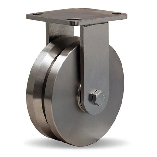 Hamilton 6" Stainless Steel Workhorse Rigid Caster - 1200 lbs. Load Capacity - V-Grooved Wheel with 1/2" Double Shielded Precision Ball Bearings Hamilton