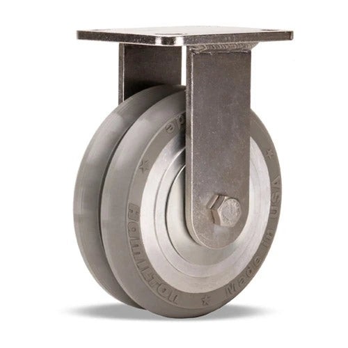 Hamilton Stainless Steel Rigid Caster R-WHS-6SWC95 - 6x2" UltraGlide Twin Wheel with Grey Tread - Heavy-Duty for Industrial Use Hamilton