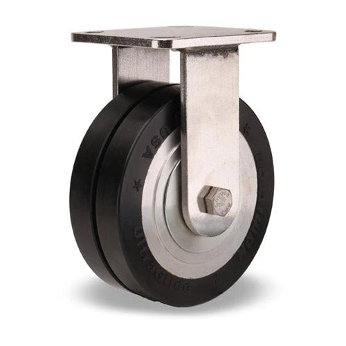 Hamilton R-WHS-6SWF70D Stainless Steel Workhorse Rigid Caster - 6"x2" UltraGlide Twin Wheel, 70D Black Tread on Aluminum Core Hamilton