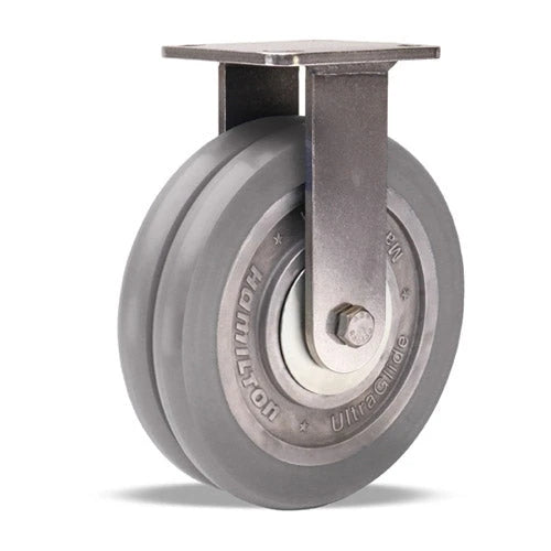 Hamilton Stainless Steel Workhorse Rigid Caster - 8"x2" UltraGlide (95A) Twin Wheel with Aluminum Core & 3/4" Precision Bearings Hamilton