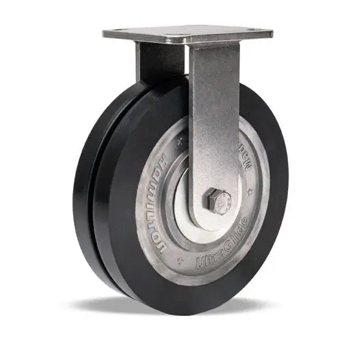 Hamilton Stainless Steel Workhorse 8" UltraGlide Twin Wheel Rigid Caster - 70D Black Tread on Aluminum Core with Precision Bearings -  | CasterHQ