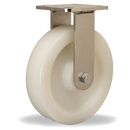 Hamilton Stainless Steel Workhorse Rigid Caster - 8" x 2" White Nylon Wheel with 1/2" Sealed Precision Ball Bearings - R-WHS-8WNSB Hamilton
