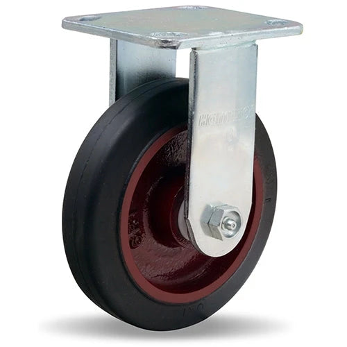 Hamilton Whirlaway 6-Inch Rigid Caster - 280 lbs Load Capacity, 1.5" Mold-On Rubber Wheel, 70A, on Cast Iron with 3/4" Straight Roller Bearing Hamilton