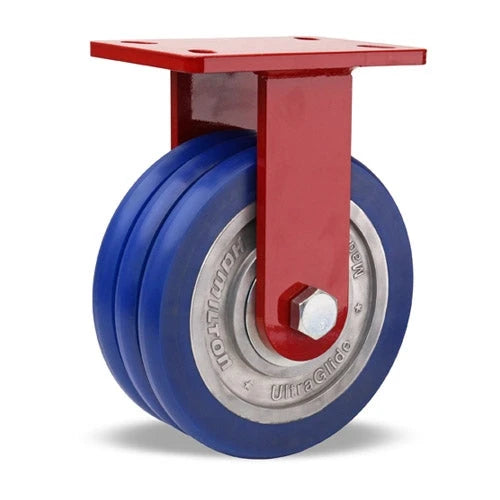 Hamilton ForgeMaster Rigid Caster - 2200 lbs. Load Capacity - 8" x 3" UltraGlide® (85A) Triple Wheel Blue Tread on Aluminum Core - 3/4" Sealed Precision Ball Bearings - R-ZFFM-83SWC85 Hamilton