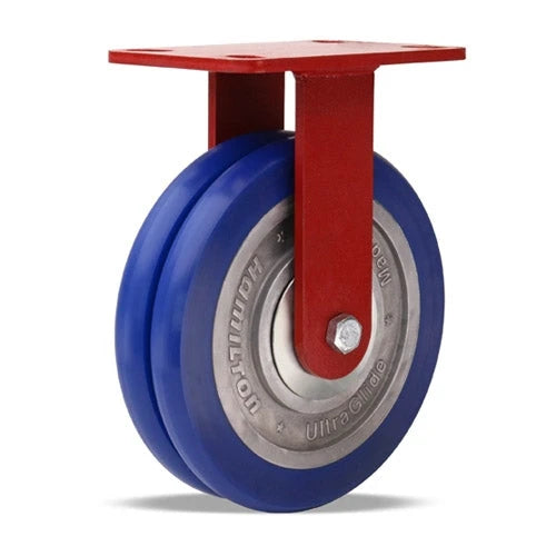 Hamilton Spinfinity ZFHS Rigid Caster, 8x2 Inch UltraGlide Twin Wheel, 1850 lbs Load Capacity, Maintenance-Free, 3/4" Sealed Precision Ball Bearings, Aluminum Core, Blue Tread - R-ZFHS-8SWC85 Hamilton