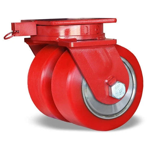 Hamilton Spinfinity Maxi-Duty Dual Rigid Caster with 12" x 5.5" Red Polyurethane (85A) Presson Wheel with 1 1/4" Sealed Precision Ball Bearings Hamilton