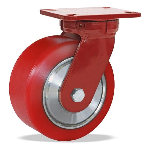 Hamilton Spinfinity Super Endurance Rigid Caster R-ZFSEC-95POYB with 9" x 5" Red Polyurethane Wheel - High Load Capacity Industrial Caster Hamilton