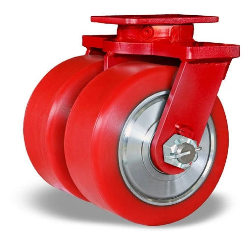 Hamilton Spinfinity 10"x5" Dual Rigid Caster | R-ZFSEC2-105POYB | Red Polyurethane Wheel & 1 1/4" Sealed Bearings Hamilton