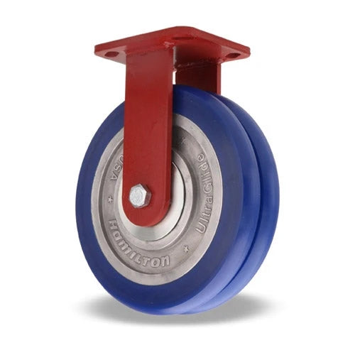 Hamilton ZFWH Series Rigid Caster with 8" x 2" UltraGlide (85A) Twin Wheel Blue Tread on Aluminum Core with 3/4" Sealed Precision Ball Bearings Hamilton