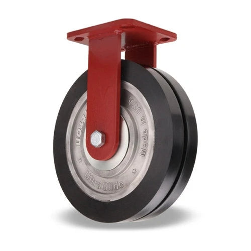 Hamilton ZFWH Series Rigid Caster with 8" x 2" UltraGlide (70D) Twin Wheel Black Tread on Aluminum Core with 3/4" Sealed Precision Ball Bearings Hamilton