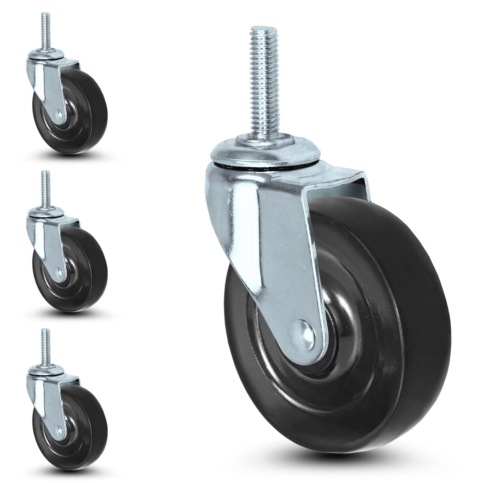 Replacement 4-Pack for 80/20 Part #2298 - 3/8"-16 x 1.5" Threaded Stem Swivel Caster | 2” Hard Rubber Wheel CasterHQ