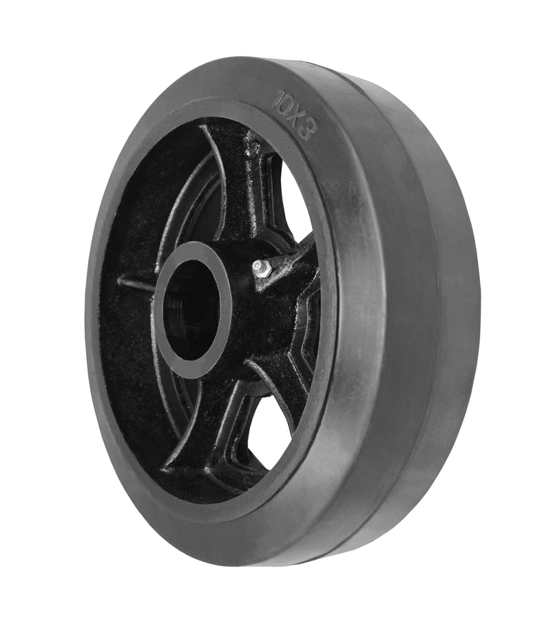 10" x 3" Rubber on Cast Iron Wheel - 1,100 lbs cap. CasterHQ