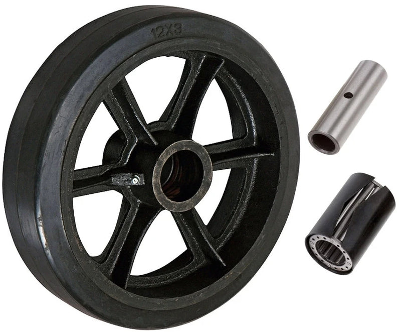 12 Inch x 3 Inch Rubber on Cast Iron Wheel - 1300 lbs Capacity | Heavy Duty Replacement Wheel CasterHQ