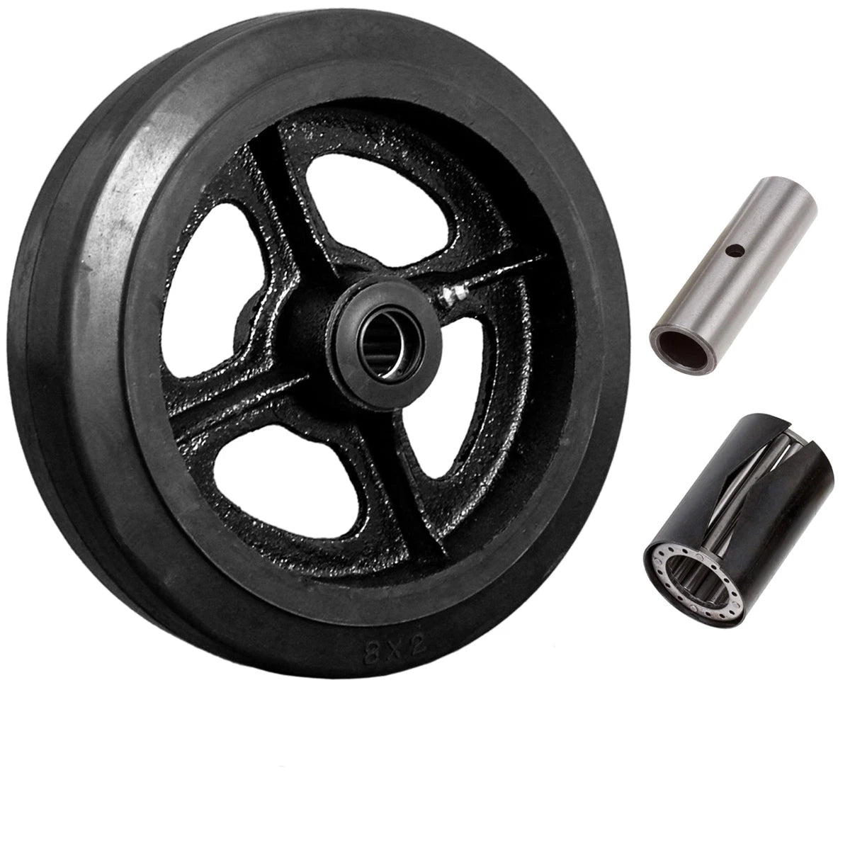 8 Inch x 2 Inch Rubber on Cast Iron Wheel - 600 lbs Capacity | Heavy Duty Replacement Wheel CasterHQ