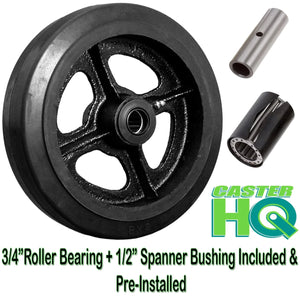 8" x 2-1/2" Rubber Cast Iron Industrial Replacement Wheel – 850 lb