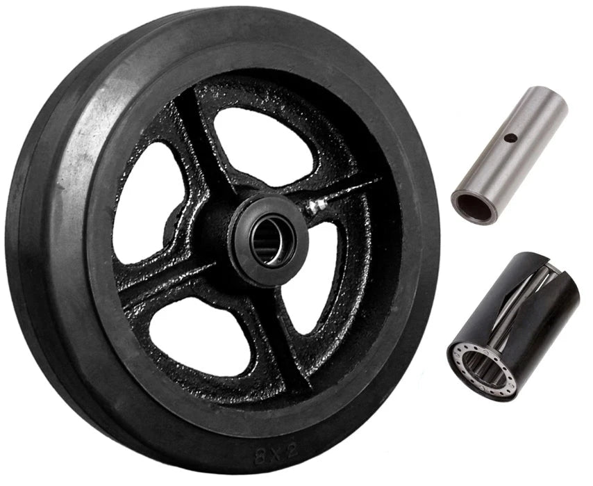 8" x 3" Rubber on Cast Iron Wheel - 900 lbs cap. CasterHQ