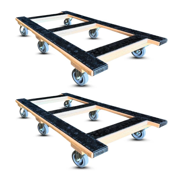 RoverMax CentiRoller Oak Dolly 2-Pack - 50 Inch x 24 Inch | 1200 lbs Capacity Each | 6-Wheel H-Frame | Non-Marking TPR Wheels | USA-Made CasterHQ