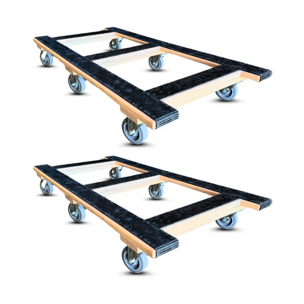 RoverMax CentiRoller Oak Dolly 2-Pack - 50 Inch x 24 Inch | 1250 lbs Capacity Each | 6-Wheel H-Frame | Non-Marking TPR Wheels | USA-Made CasterHQ