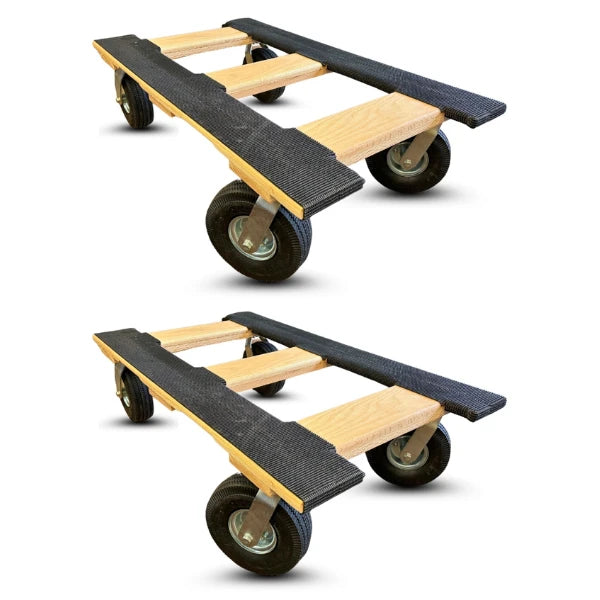 RoverMax Mover XT Heavy Duty Oak Dolly 2-Pack - 1400 lbs Capacity Each | 10 Inch Pneumatic Casters | All-Terrain | USA-Made CasterHQ