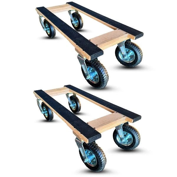 RoverMax Mover XT Heavy Duty Oak Dolly 2-Pack - 1000 lbs Capacity Each | 8 Inch Pneumatic Casters | All-Terrain | USA-Made CasterHQ