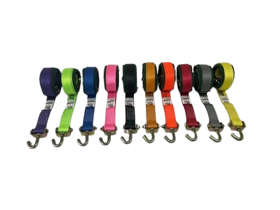 2" x 10' Diamond Weave Polyester Wheel Strap with Swivel J Hooks and Low Profile Grip Sleeve CasterHQ