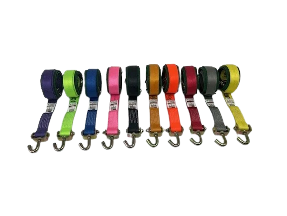 2" x 10' Diamond Weave Polyester Wheel Strap with Swivel J Hooks and Low Profile Grip Sleeve CasterHQ