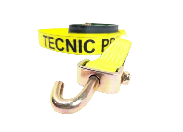 2" x 14' Yellow TECNIC Webbing Strap with Swivel J-Hooks, Low Profile Sleeve, 3,333 lbs WLL, Part S-2X14SJLPS-YLTEC CasterHQ