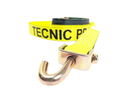 2" x 14' Yellow TECNIC Webbing Strap with Swivel J-Hooks, Low Profile Sleeve, 3,333 lbs WLL, Part S-2X14SJLPS-YLTEC CasterHQ