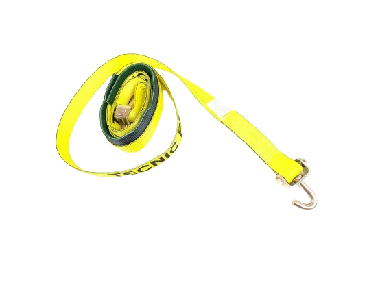 2" x 14' Yellow TECNIC Webbing Strap with Swivel J-Hooks, Low Profile Sleeve, 3,333 lbs WLL, Part S-2X14SJLPS-YLTEC CasterHQ