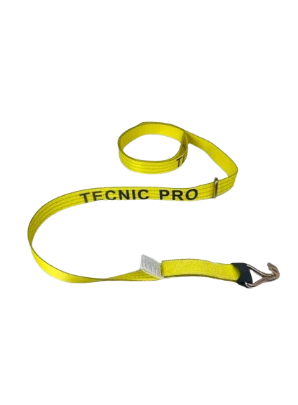 2" x 14' Yellow TECNIC Replacement Car Hauler Strap with Double J Wire Hooks CasterHQ