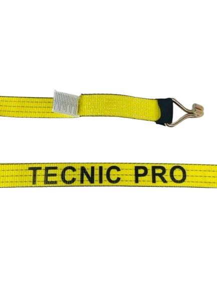 2" x 14' Yellow TECNIC Replacement Car Hauler Strap with Double J Wire Hooks CasterHQ